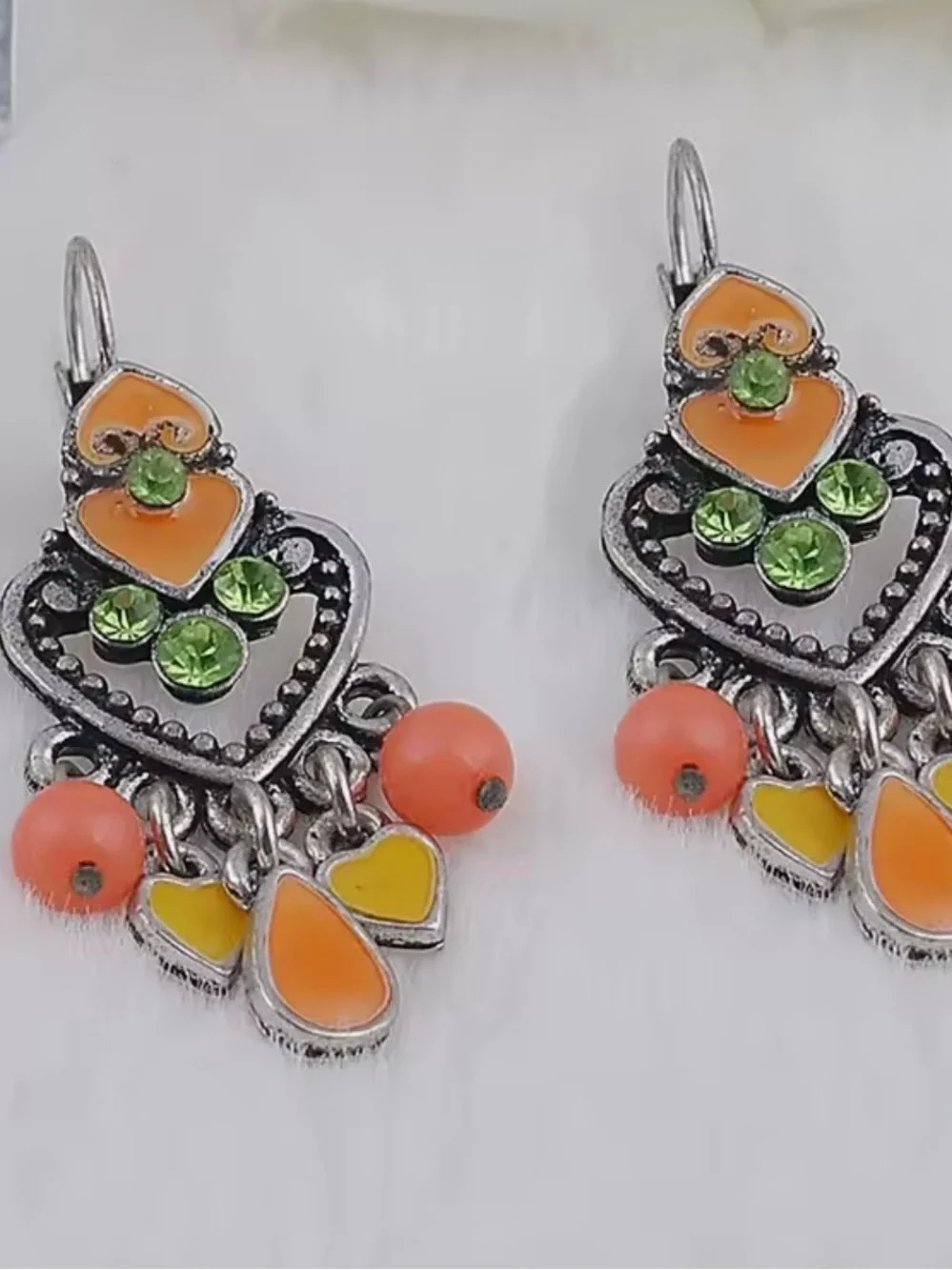 NEW Bohemian Orange & Green Heart Dangle Earrings